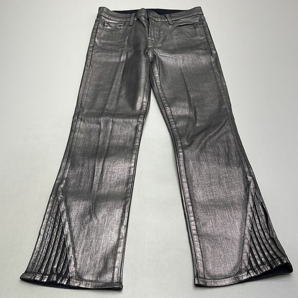 J BRAND Women’s 0 Metallic Silver SELENA MID RISE CROP - Picture 2 of 3